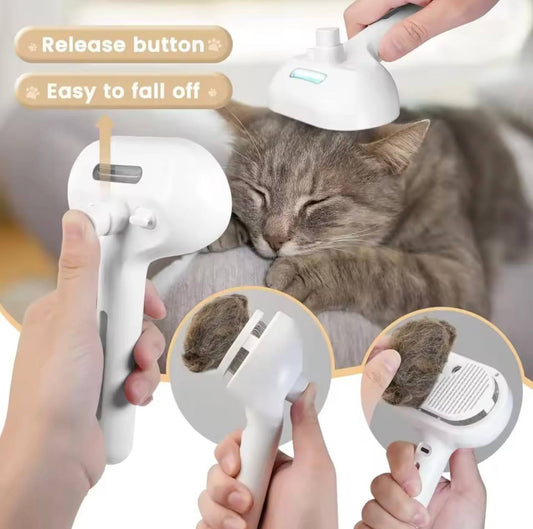 Elektrische Katzen-Dampfbürste – 3-in-1 Tierpflegekamm mit Wassersprühfunktion für Katzen und Hunde, USB wiederaufladbar