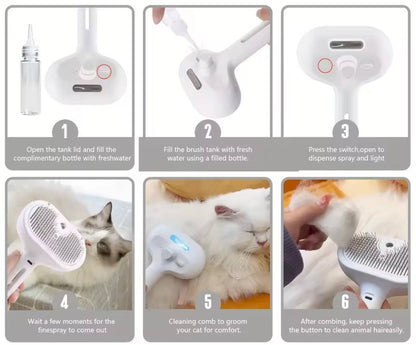 Elektrische Katzen-Dampfbürste – 3-in-1 Tierpflegekamm mit Wassersprühfunktion für Katzen und Hunde, USB wiederaufladbar